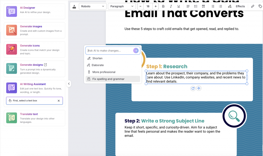 How to use Venngage AI Writing Assistant